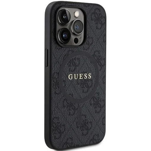 Guess 4G Kollekció Bőr Fém Logós MagSafe iPhone 14 Pro tok - Fekete - 4