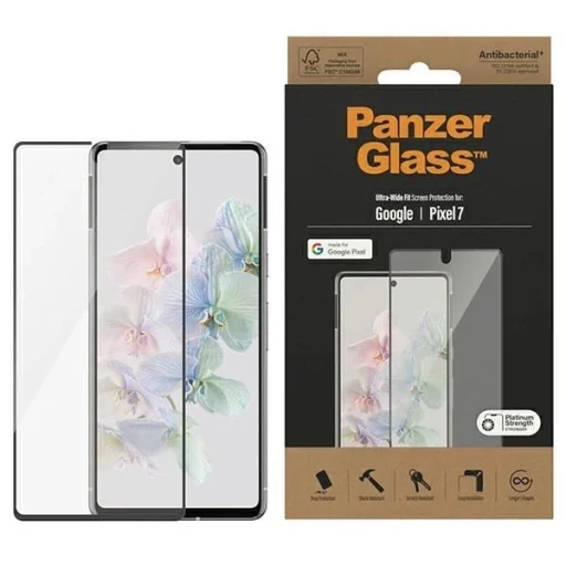 PanzerGlass Ultra-Wide Fit Antibakteriális Edzett Üveg Google Pixel 7 - fekete kerettel üvegfólia - 1