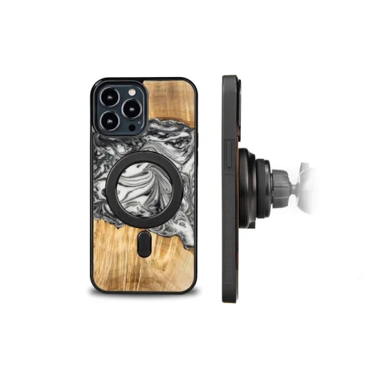 Bewood Unique MagSafe Föld Elem Fa és Gyanta Tok iPhone 13 Pro Max - Fekete és Fehér - 2