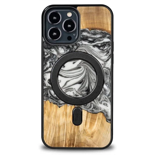 Bewood Unique MagSafe Föld Elem Fa és Gyanta Tok iPhone 13 Pro Max - Fekete és Fehér - 1