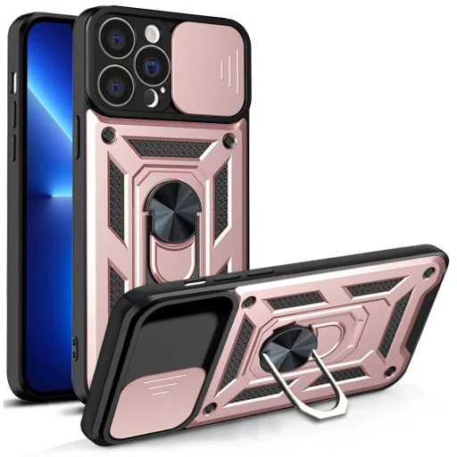 Hibrid Páncél Camshield tok iPhone 13 Pro Max kameravédős páncéltok rózsaszín - 1