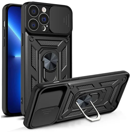 Hybrid Armor Camshield tok iPhone 13 Pro kameravédővel fekete - 1