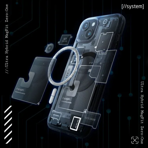  Apple iPhone 15 Plus Sötétszürke (Zero One Minta) Spigen Ultra Hybrid Mag tok MagSafe funkcióval - 10