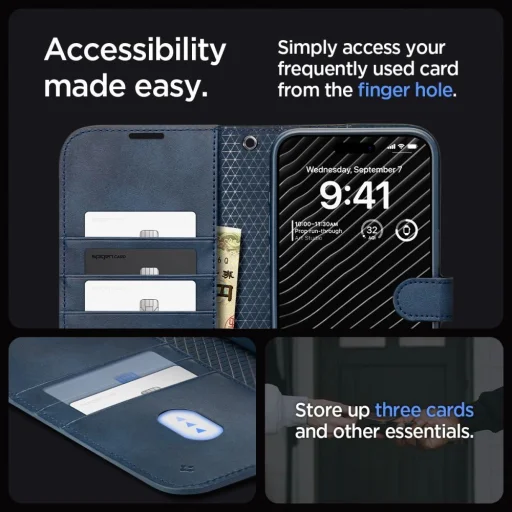  iPhone 15 Pro sötétkék Spigen Wallet S Pro tok - 13