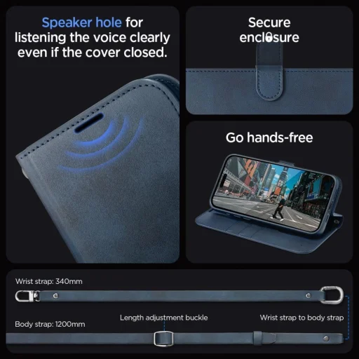  iPhone 15 Pro sötétkék Spigen Wallet S Pro tok - 14