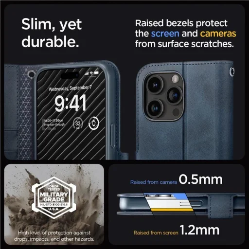  iPhone 15 Pro sötétkék Spigen Wallet S Pro tok - 15