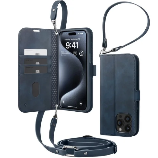  iPhone 15 Pro sötétkék Spigen Wallet S Pro tok - 9