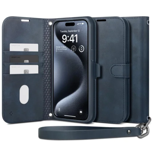  iPhone 15 Pro sötétkék Spigen Wallet S Pro tok - 1