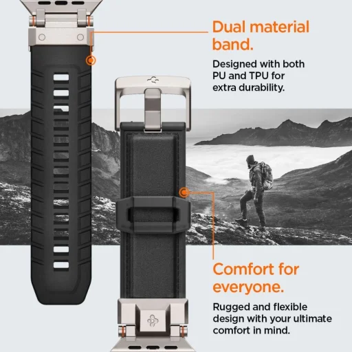 Spigen Durapro Armor PU szíj Apple Watch 4/5/6/7/8/9/SE/Ultra 1/2 (42 / 44 / 45 / 49 mm) - Fekete - 16