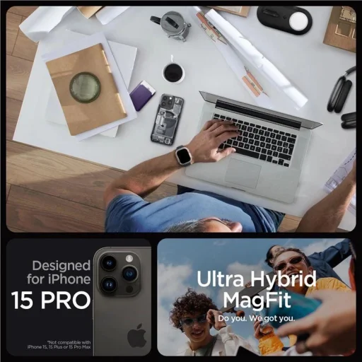  iPhone 15 Pro Sötétszürke (Zero One minta) Spigen Ultra Hybrid Mag tok MagSafe tok - 8