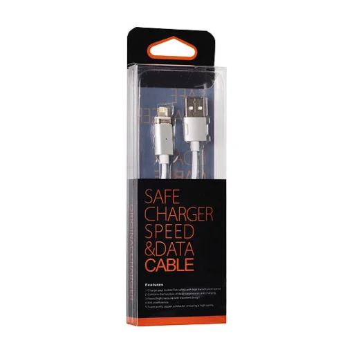 Mágneses kábel Type 1 - USB to Lightning - leválasztható csatlakozóval - Iphone 5/6/7/8/X 1 méter EZÜST (blister csomag) - 2