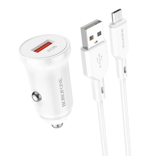 Borofone autós töltő BZ18 - USB - QC 3.0 18W USB-Micro USB kábellel fehér - 1