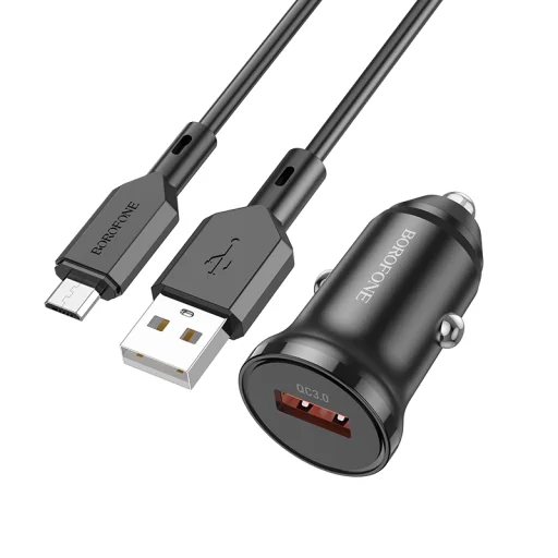 Borofone autós töltő BZ18 - USB - QC 3.0 18W USB-Micro USB kábellel fekete - 3