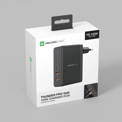 Amazing Thing fali töltő Thunder Pro GaN EUTH100W - 2xUSB + 2xType C - PD 100W fekete - 11