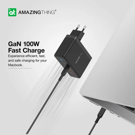Amazing Thing fali töltő Thunder Pro GaN EUTH100W - 2xUSB + 2xType C - PD 100W fekete - 6