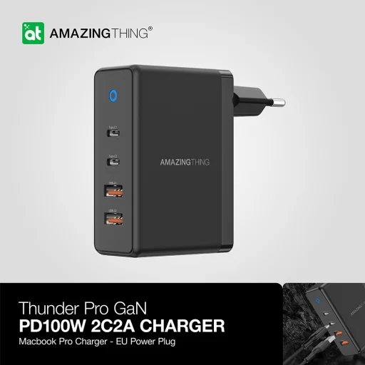 Amazing Thing fali töltő Thunder Pro GaN EUTH100W - 2xUSB + 2xType C - PD 100W fekete - 7
