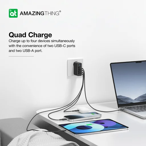 Amazing Thing fali töltő Thunder Pro GaN EUTH100W - 2xUSB + 2xType C - PD 100W fekete - 9