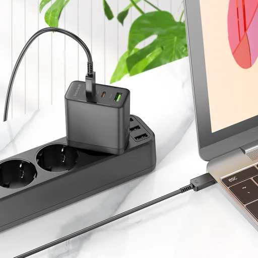 Borofone fali töltő BN12 Manager - USB + 2xType C - PD 65W 3A fekete - 5
