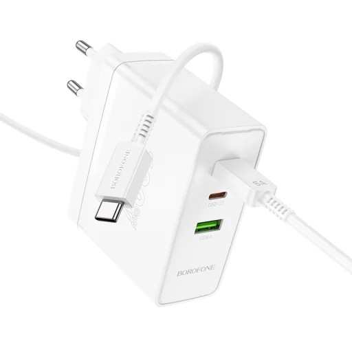 Borofone hálózati töltő BN11 Imperial - USB + 2xType C - QC 3.0 PD 100W Type C - Type C kábellel fehér - 4