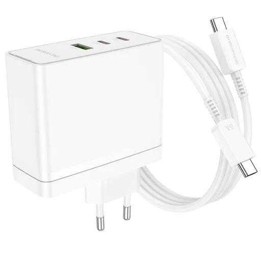 Borofone hálózati töltő BN11 Imperial - USB + 2xType C - QC 3.0 PD 100W Type C - Type C kábellel fehér - 5