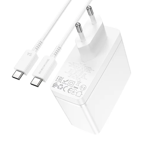 Borofone hálózati töltő BN11 Imperial - USB + 2xType C - QC 3.0 PD 100W Type C - Type C kábellel fehér - 6