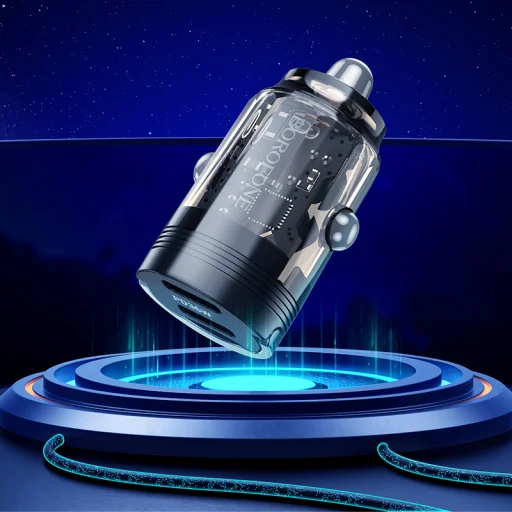 Borofone autós töltő BZ29B Kiemelkedő - 2xType C - PD 36W 3A Type C to Lightning kábellel átlátszó-fekete - 3