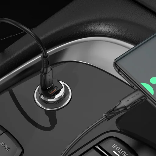 Borofone autós töltő BZ29B Kiemelkedő - 2xType C - PD 36W 3A Type C to Lightning kábellel átlátszó-fekete - 4