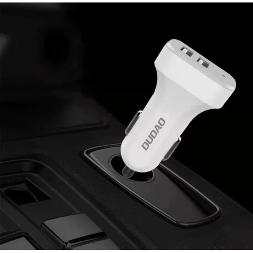Dudao szivargyújtós töltő 2xUSB 2.4A és 3in1 lightning/ Type-C/ micro USB kábel fehér - 5