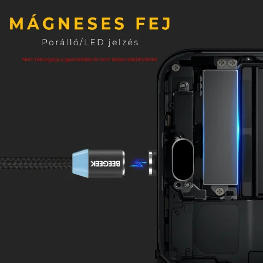 BeeGeek AUTM-1M USB/USB-C kábel 1m piros USB - Type-C(USB-C) töltő kábel, mágneses fejjel - 2