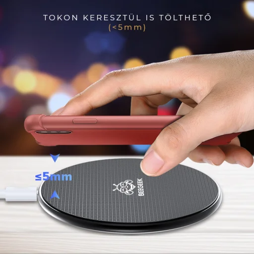 BeeGeek B01B vezeték nélküli töltő 10W, QI gyorstöltő fekete, wireless vezetéknélküli töltő - 3