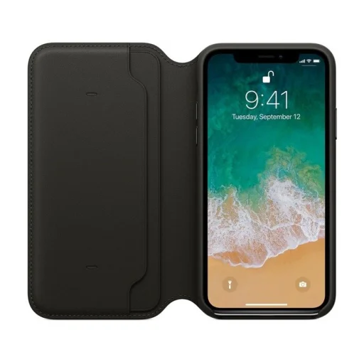 Apple bőr Flip tok iPhone X/XS fekete színben gyári (MQRV2ZM/A) - 1