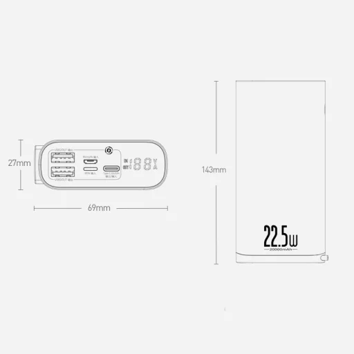 Baseus 20000 mAh power bank 22,5W gyorstöltéssel PD3.0 QC3.0 SCP FCP 2x USB + USB Type C fekete - 18