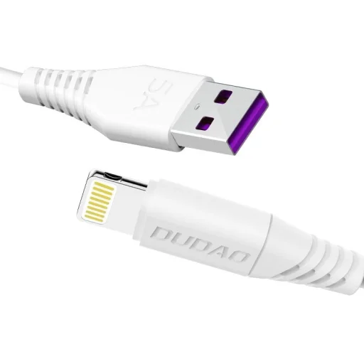 Dudao USB/Lightning adat és gyorstöltőkábel 5A 1m fehér - 1