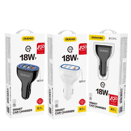 Dudao univerzális autós töltő 3xUSB gyorstöltéssel 3.0 QC3.0 2.4A 18W fehér - 11