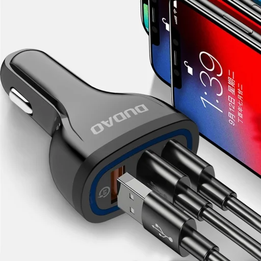 Dudao univerzális autós töltő 3xUSB gyorstöltéssel 3.0 QC3.0 2.4A 18W fehér - 9