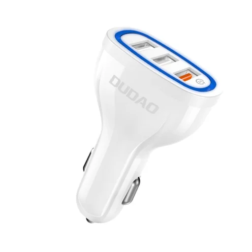 Dudao univerzális autós töltő 3xUSB gyorstöltéssel 3.0 QC3.0 2.4A 18W fehér - 1
