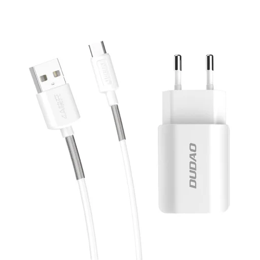 Dudao 2x USB hálózati töltő adapter 5V/2.4A + USB Type C kábel fehér - 4