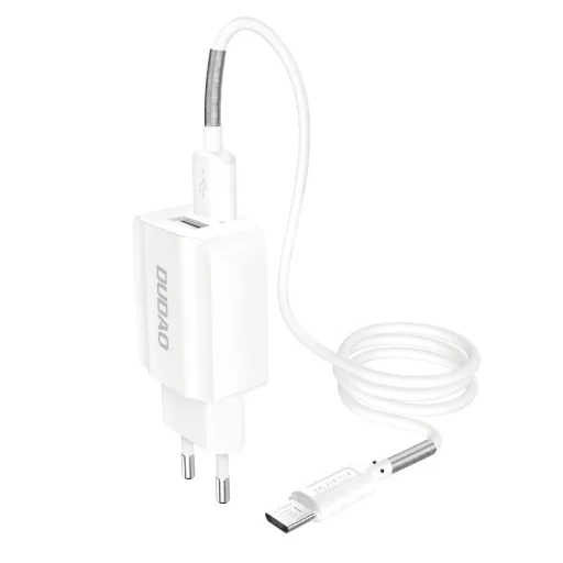 Dudao 2x USB hálózati töltő adapter 5V/2.4A + Micro USB kábel fehér - 11