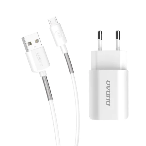 Dudao 2x USB hálózati töltő adapter 5V/2.4A + Micro USB kábel fehér - 1