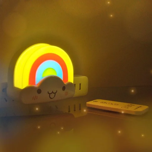 Éjszakai LED fény szivárvány mintával + távirányító és adapter - 1