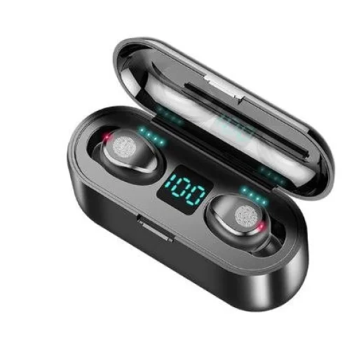 TWS F9 Bluetooth fülhallgató powerbankkal fekete - 1
