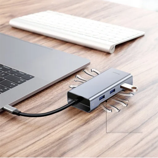 Baseus Square HUB USB-C/2x USB 3.0 + 1x USB-C (PD) + 1x VGA, TF/SD kártyaolvasó szürke - 11