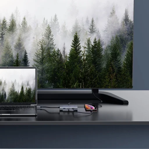 Baseus Square HUB USB-C/2x USB 3.0 + 1x USB-C (PD) + 1x VGA, TF/SD kártyaolvasó szürke - 13