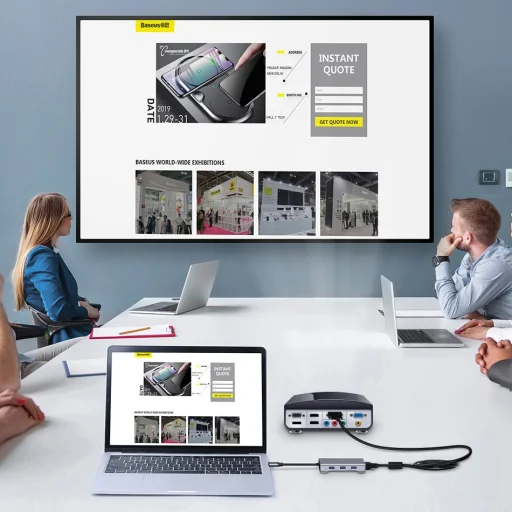 Baseus Square HUB USB-C/2x USB 3.0 + 1x USB-C (PD) + 1x VGA, TF/SD kártyaolvasó szürke - 14