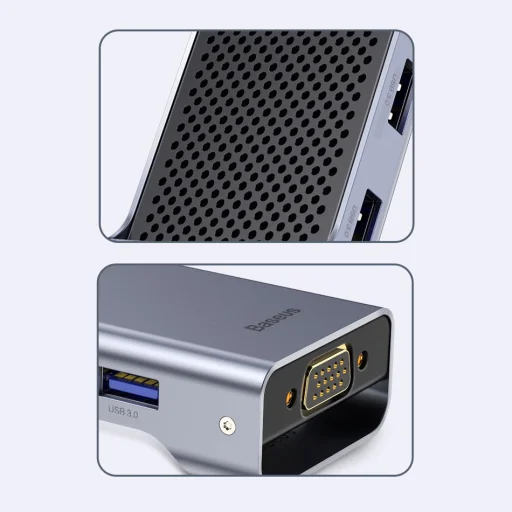Baseus Square HUB USB-C/2x USB 3.0 + 1x USB-C (PD) + 1x VGA, TF/SD kártyaolvasó szürke - 17