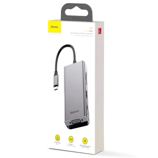 Baseus Square HUB USB-C/2x USB 3.0 + 1x USB-C (PD) + 1x VGA, TF/SD kártyaolvasó szürke - 18