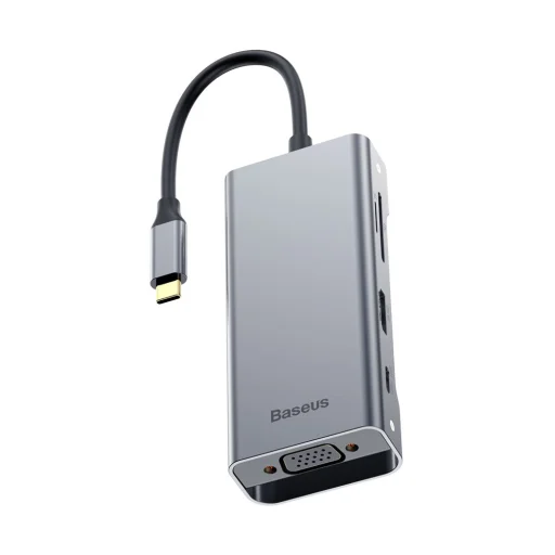 Baseus Square HUB USB-C/2x USB 3.0 + 1x USB-C (PD) + 1x VGA, TF/SD kártyaolvasó szürke - 2