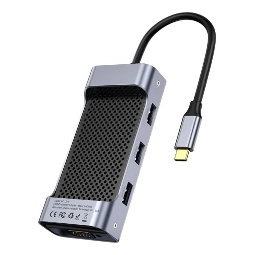 Baseus Square HUB USB-C/2x USB 3.0 + 1x USB-C (PD) + 1x VGA, TF/SD kártyaolvasó szürke - 3