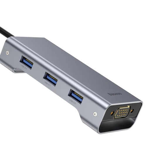 Baseus Square HUB USB-C/2x USB 3.0 + 1x USB-C (PD) + 1x VGA, TF/SD kártyaolvasó szürke - 5