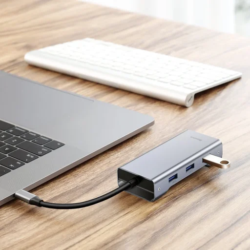 Baseus Square HUB USB-C/2x USB 3.0 + 1x USB-C (PD) + 1x VGA, TF/SD kártyaolvasó szürke - 6